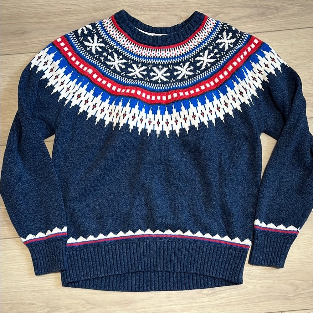American Eagle Outfitters AE Cozy Cabin Fairisle Sweater Navy Crewneck Large